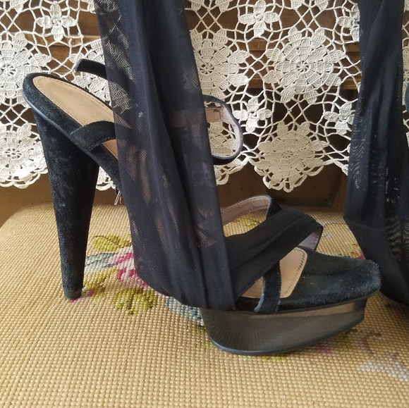 Black Suede Tie Up Smoky Heels - Picture 6 of 15